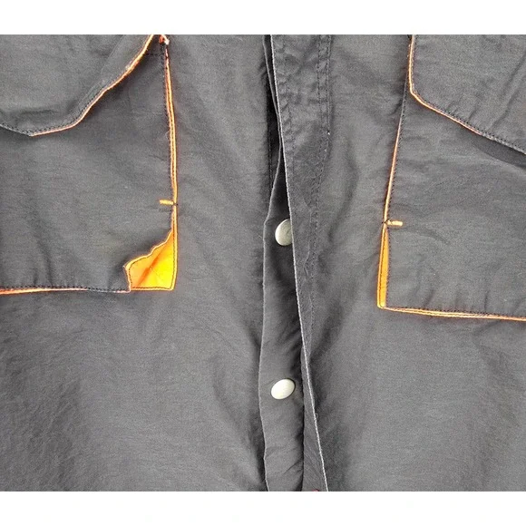 Harley Davidson Mens Large Black Orange Snap Front Utility Performance Shirt L - Picture 9 of 9